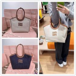 MIUMIU香港官网缪缪5BG281 IVY 牛仔帆布中号托特包
