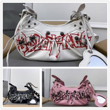 Balenciaga巴黎世家671309涂鸦LE CAGOLE GRAFFITI XS 腋下包月牙包月亮包