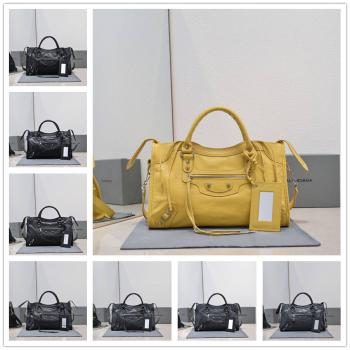 Balenciaga中国官网巴黎世家Classic Gold City 爆裂羊皮大号机车包