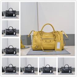 Balenciaga中国官网巴黎世家Classic Gold City 爆裂羊皮大号机车包