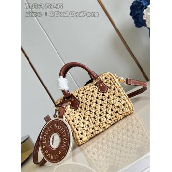 lv官方M83525 NANO SPEEDY 拉菲草编织枕头包