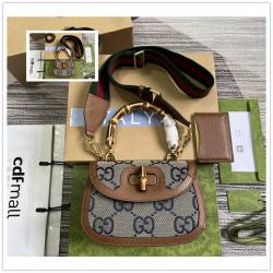 gucci官网旗舰店古驰 686864 675797 Bamboo 1947 帆布迷你/小号竹节包