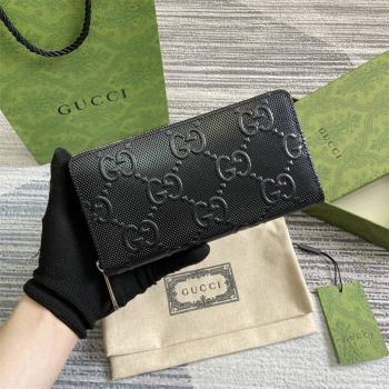 古驰包包报价GUCCI 625558 GG印花压纹拉链钱包（黑色）