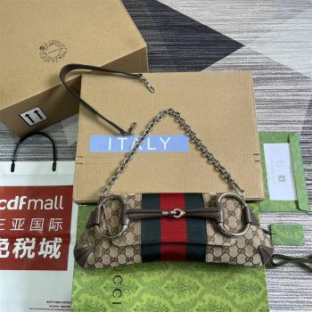 gucci官网古驰 764255 Horsebit Chain中号肩背包（帆布）