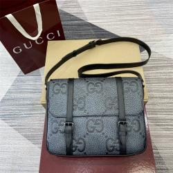 gucci官网包包古驰 760234 超级双G中号邮差包（灰黑色）
