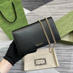 gucci包多少钱古驰 772643 饰手写体标识链带钱包链条包