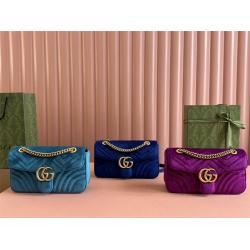 古驰官网女包GUCCI 443497 GG Marmont系列小号链条包（丝绒）