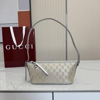 gucci澳洲官网古驰 847281 GG Emblem系列小号肩背包（银色）