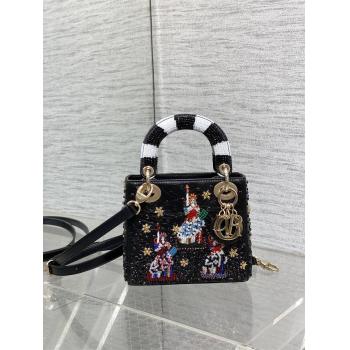 dior官网女包迪奥Lady最新限量女神重工珠子刺绣三格戴妃包