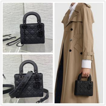 迪奥 M0505/M0538 迷你/小号 Lady Dior My ABC 三格/四格戴妃包（磨砂黑）
