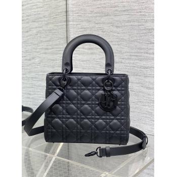 迪奥官网包包 M0565 中号 Lady Dior 五格戴妃包（磨砂黑）