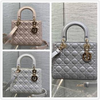 迪奥官网女包 M0565 中号 Lady Dior 五格戴妃包（珠光）