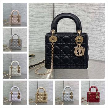 迪奥美国官网 M0505 Lady Dior 迷你三格戴妃包（钻扣）