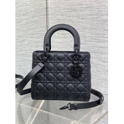 迪奥官网包包 M0565 中号 Lady Dior 五格戴妃包（磨砂黑）