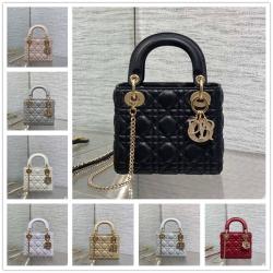 迪奥美国官网 M0505 Lady Dior 迷你三格戴妃包（钻扣）